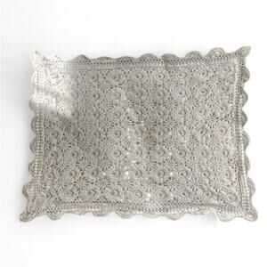 Cream crochet floral lace throw pillow vintage